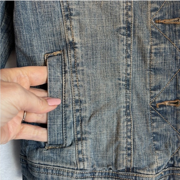 Upcycled Denim Jacket Hand Felted One Of A Kind Boho Hippie Art Whimsical Lg - Picture 5 of 12